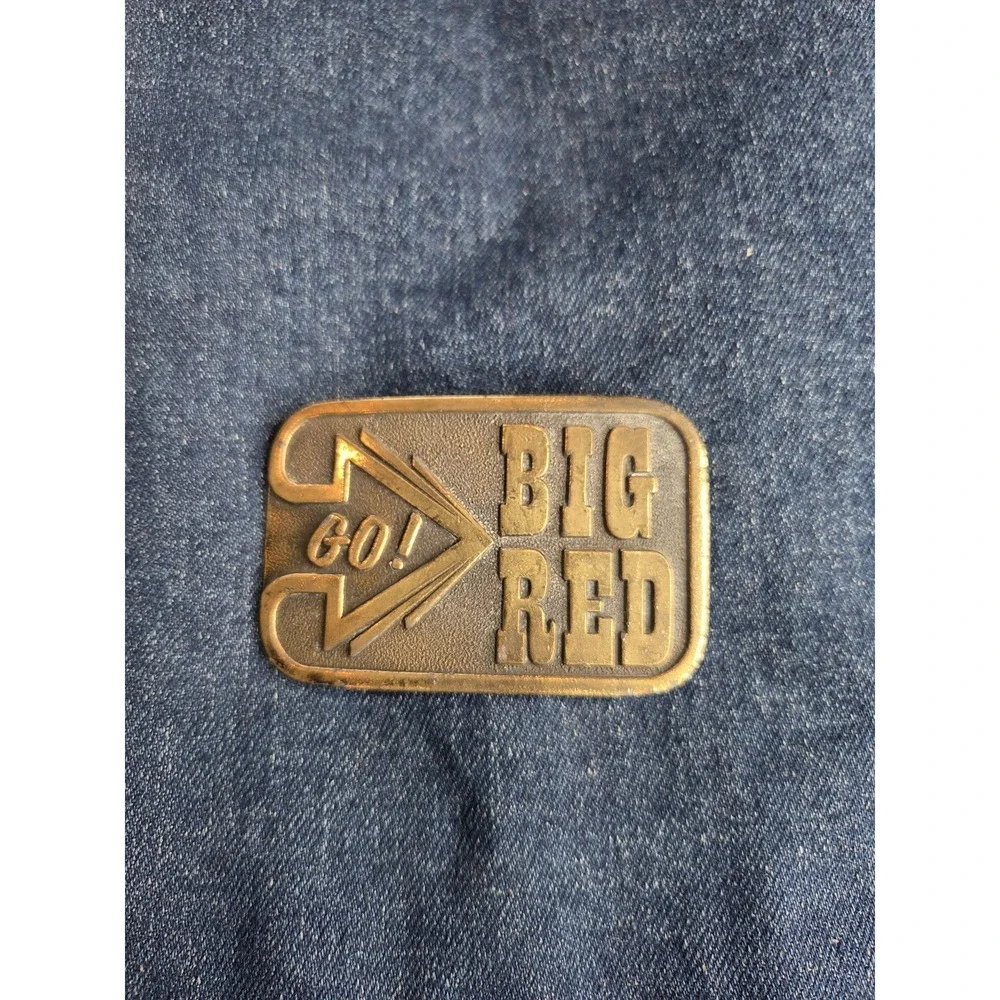 Vintage Go Big Red Solid Brass Belt Buckle Nebraska Football